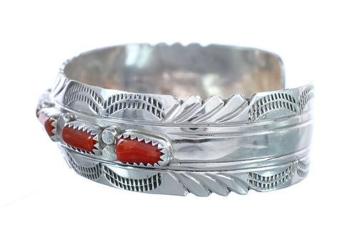Native American Navajo Coral Sterling Silver Cuff Bracelet JX124988